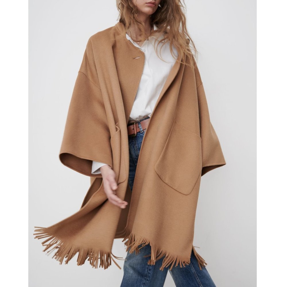 Zara Wool Blend Fringed Cape Coat